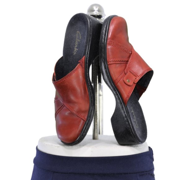 Clarks Red Leather Mules (6.5M) - Picture 1 of 3